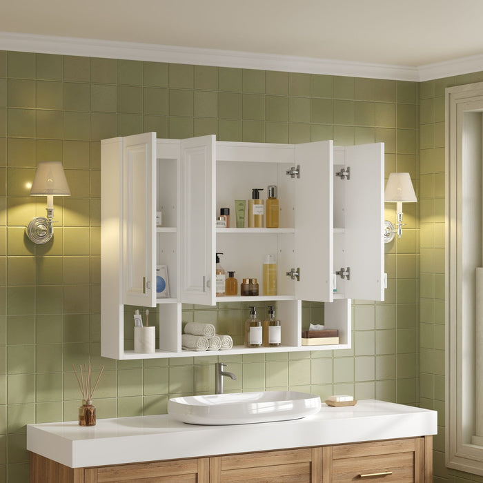 Bathroom Cabinet With 3 Adjustable Shelves Wall Mounted Medicine Cabinet, Soft Closing Hinges, Open Shelving Design - White