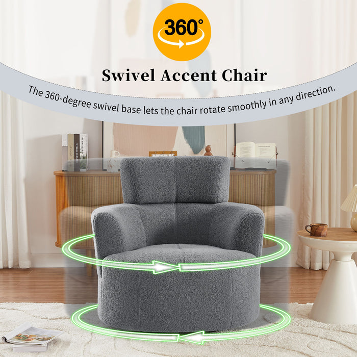 360° Swivel Chair Upholstered Accent Barrel Chair With Adjustable Headrest