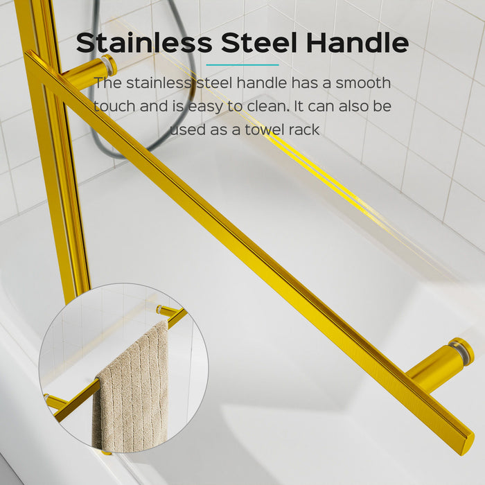 Frameless Folding Shower Doors For Bathtub With Pivot Tub Glass Door, 1 / 4" Tempered Glass