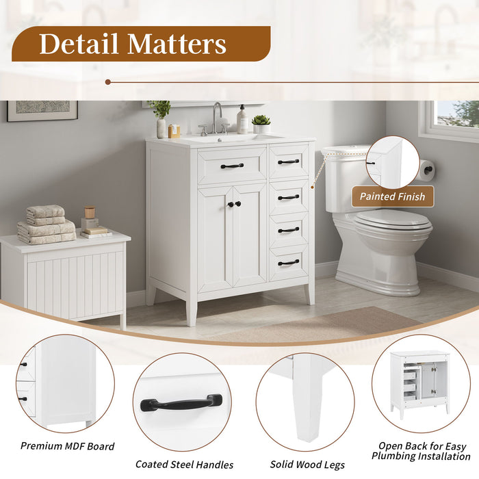 Bathroom Vanity With Sink, Freestanding Design, Soft Close Doors & Drawers - White