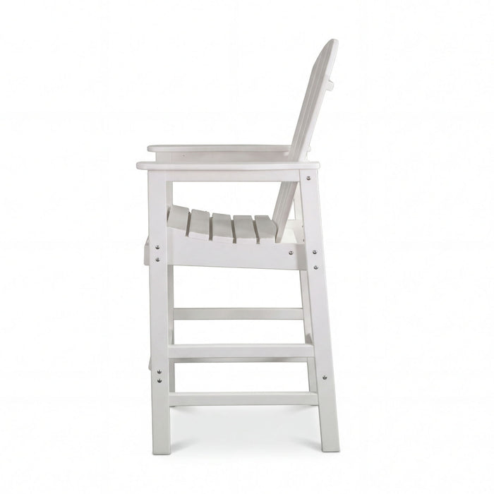 Outdoor Bar Height Adirondack Patio Chair With Cup Holder And Armrests All Weather UV Resistant - White