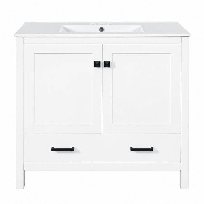 Bathroom Vanity With Sink, Soft Close Doors, Double Shelves & Divided Drawer
