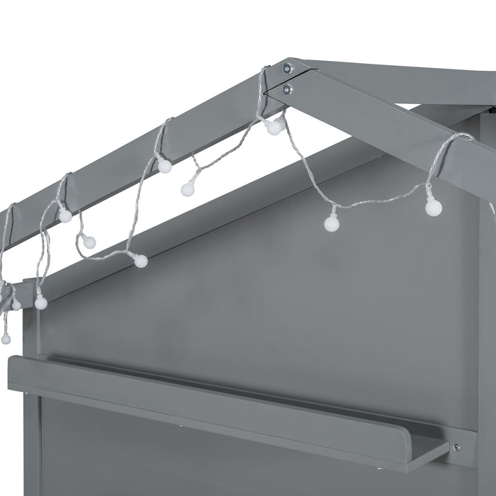 House Bed With Upholstered Sofa, Wireless Charging Station, Shelves And 2 Drawers