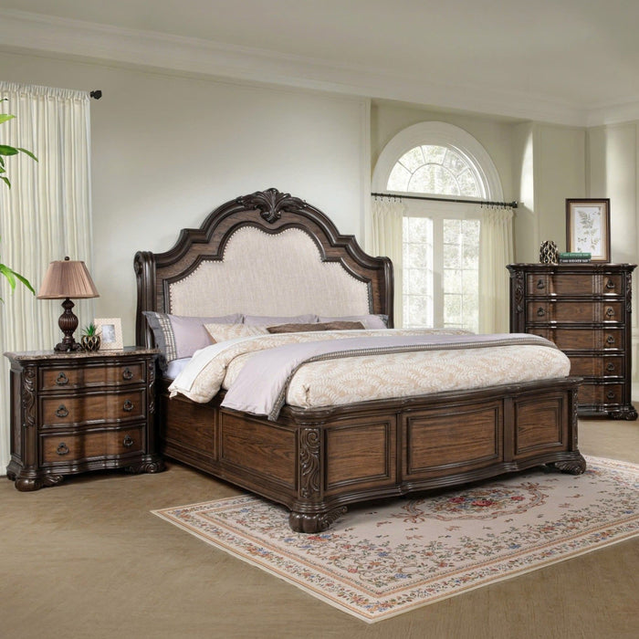 Nightstand, 3 Drawers - Brown / Coffee