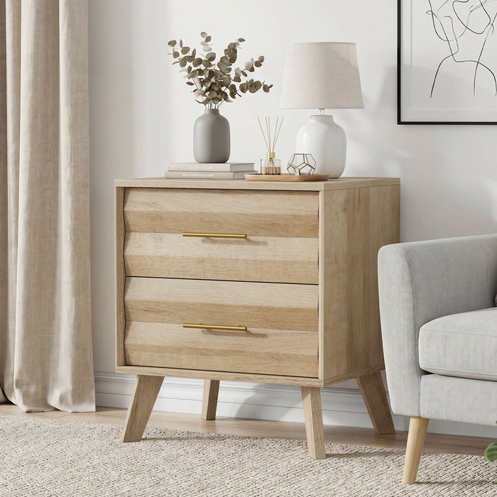 Medieval Double Drawer Bedside Table