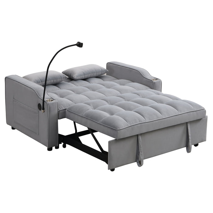 Modern Loveseat With Pullout Bed, Adjustable Reclining Backrest