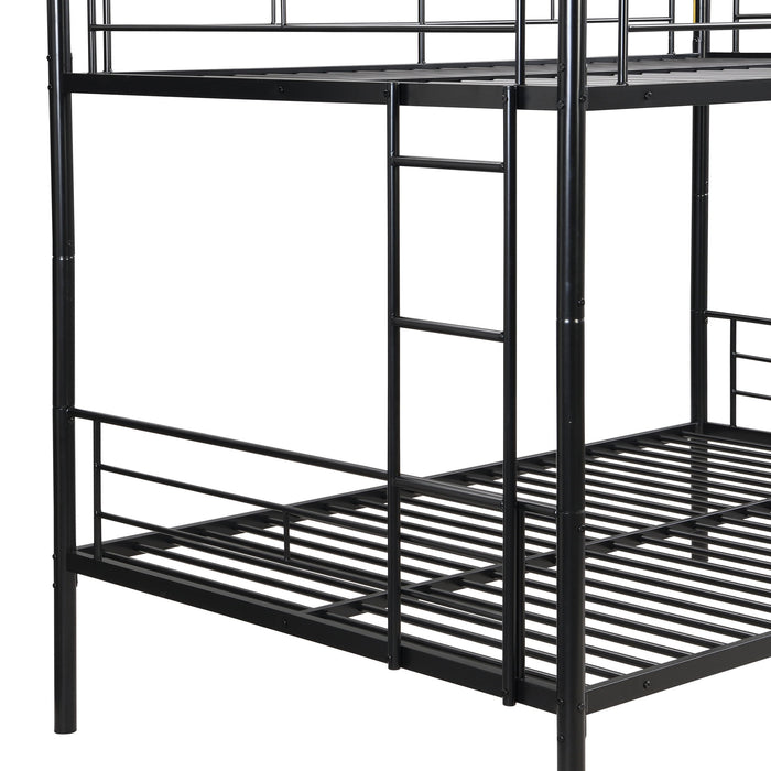 Full Over Full Modern Metal Bunk Bed With Trundle - Black