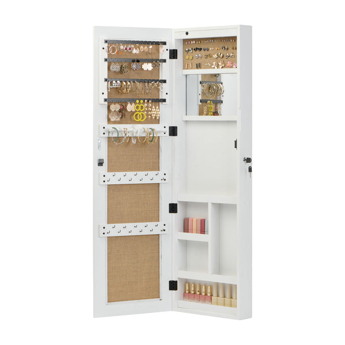 Jewelry Armoire Organizer With Full Length Mirror, Wall Mounted Lockable Cabinet With LED Light