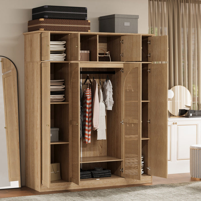 8 Door Armoire Wardrobe With Adjustable Shelves And Hanging Rod