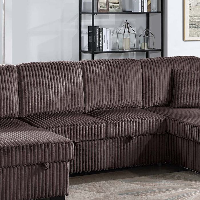 Convertible Sectional, Storage Chaises, Pull Out Middle Section - Chocolate