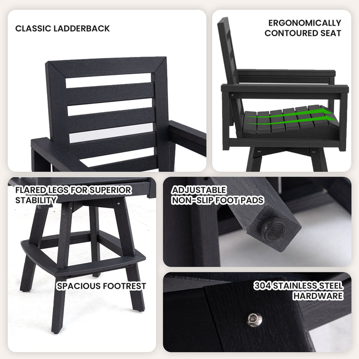 5 Piece Outdoor Bar Set With Table And Swivel Stools - Carbon / Ember Black