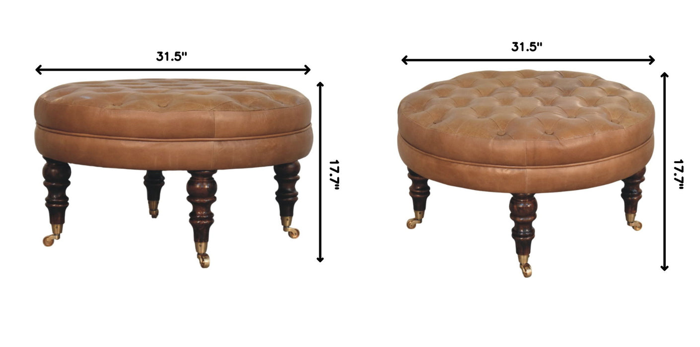 Buffalo - Round Ottoman With Castor Legs - Brown