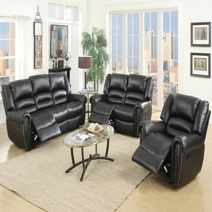 Plush Relax 1 Piece Power Reclining Sofa With Padded Armrests, 3 Seat Living Room Furniture - Black