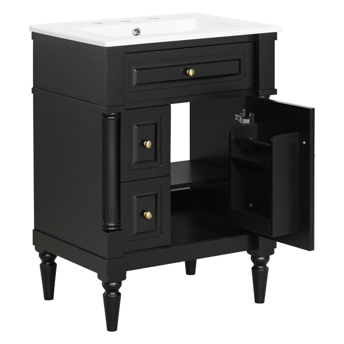 Freestanding Bathroom Vanity With Sink, Adjustable Shelf & Flip Drawer