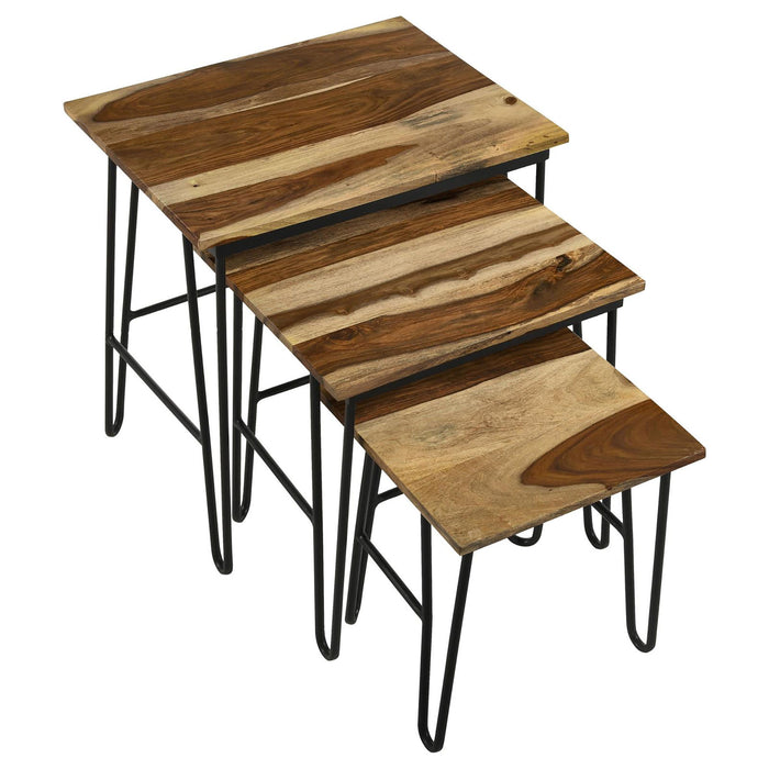 3 Piece Nesting Table With Hairpin Legs - Brown