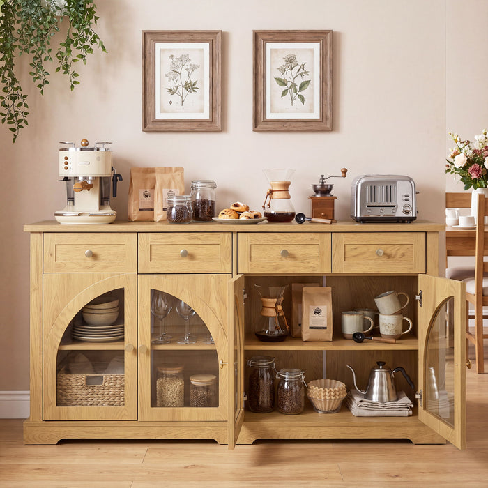 Sideboard Cabinet With 4 Drawers And 4 Arched Glass Doors
