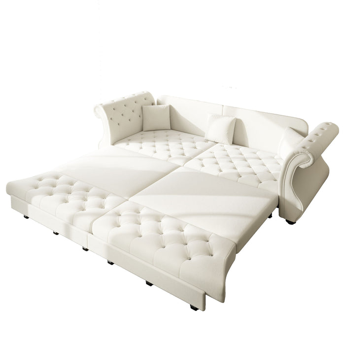 Oversized Chesterfield Pull Out Sofa Bed, Roll Arm Couch With Flower Tufting For Living Room