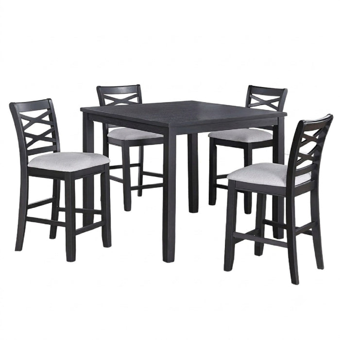 Dining Table Set With 4 Cross Back Chairs, Upholstered Cushions - Charcoal
