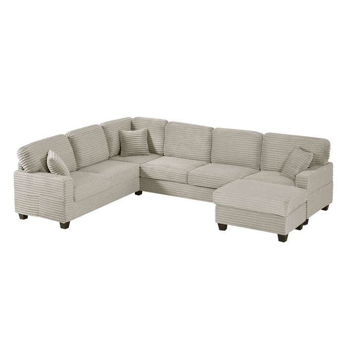 Upholstered U-Shaped Sectional Sofa With Movable Ottoman And Side Storage Pockets