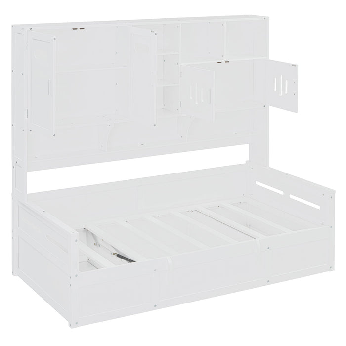Daybed With All-In-One Cabinet And Shelf