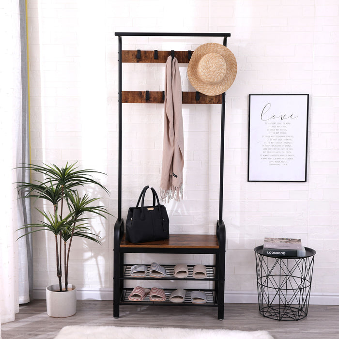 Hall Tree With Shoe Bench For Entryway With 9 Removable Hooks