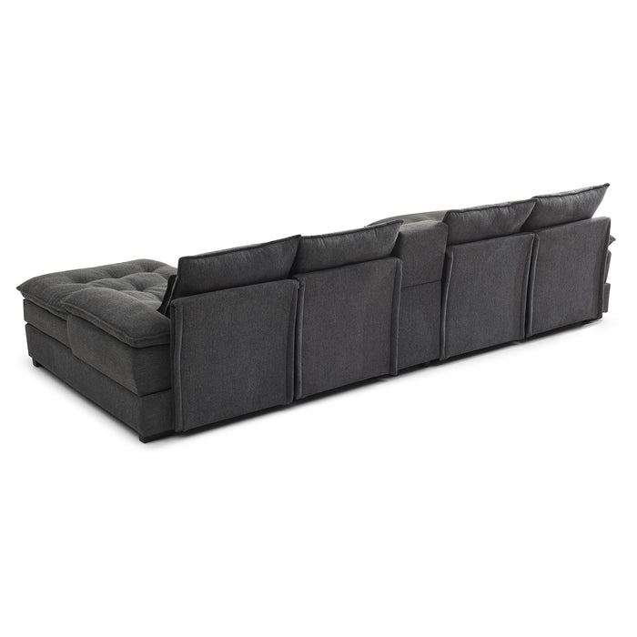 U Shaped Sofa With Console And Cupholders, 6 Seat