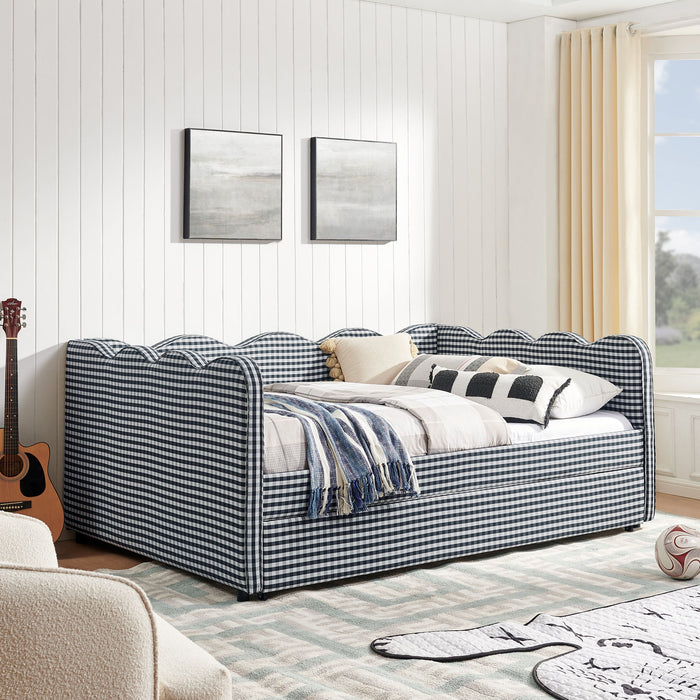 Gingham Daybed With USB Charging Port, Wave-Shaped Design