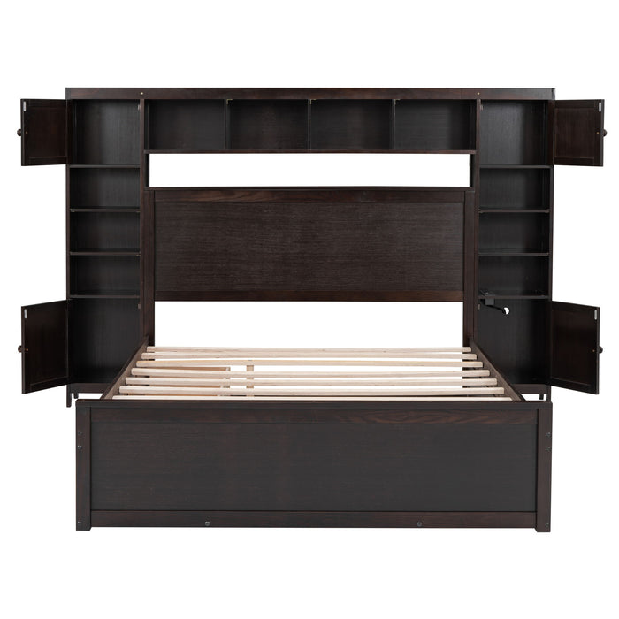Bed With All In One Cabinet, Shelf And Sockets, Twin Long Trundle