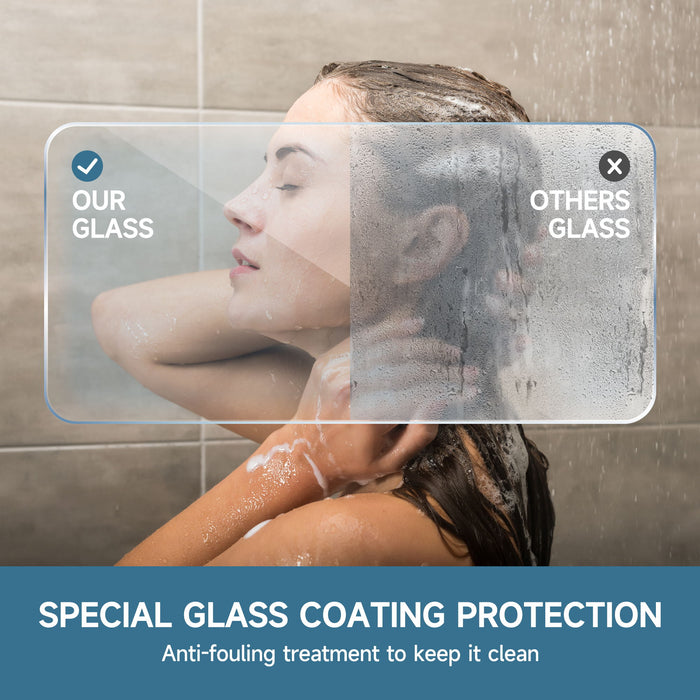 Frameless Single Sliding Soft Close Shower Door, 5 / 16" Clear Nano Coated Tempered Glass And 304 Stainless Steel Handle - Matte Black