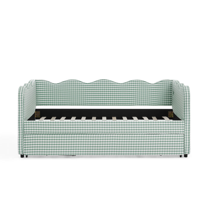 Gingham Daybed With USB Charging Port, Wave Shaped Design