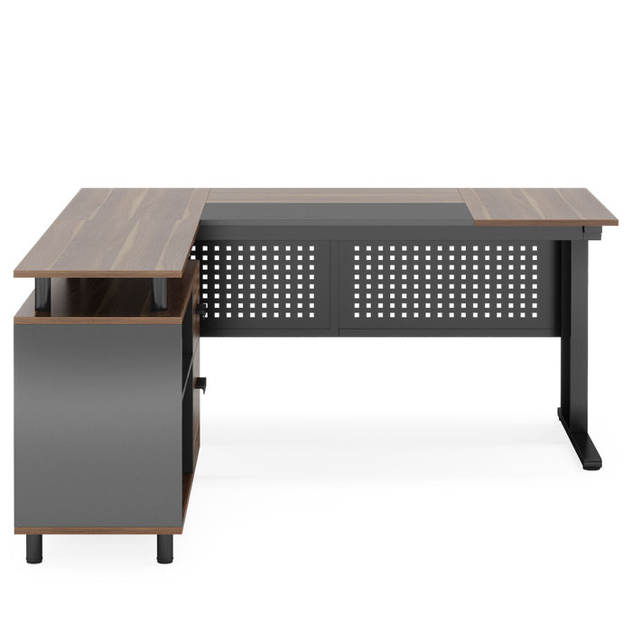 L-Shaped Executive Desk With File Cabinet , Office Workstation With Drawers, Shelves & Storage