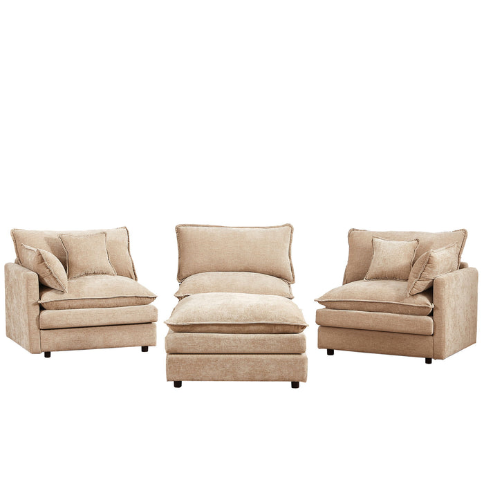 Contemporary Modular Sectional Sofa Set With Movable Ottoman