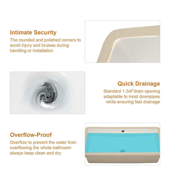 Modern Rectangular Undermount Bathroom Sink With Overflow Ceramic