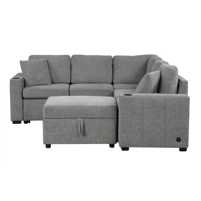 Sectional Sofa Convertible Pull-Out Sofa Bed With A Movable Storage Ottoman For Living Room