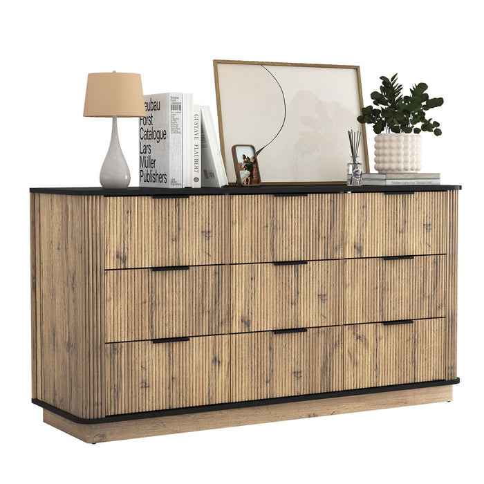 Modern 9 Drawer Cabinet With Metal Rounded Corners Multi Functional Storage - Black