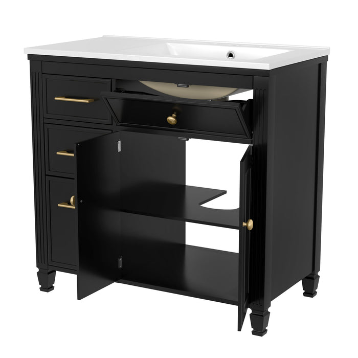 Bathroom Vanity With Sink, 1 Tip Out Drawer, 3 Side Drawers, Adjustable Shelf