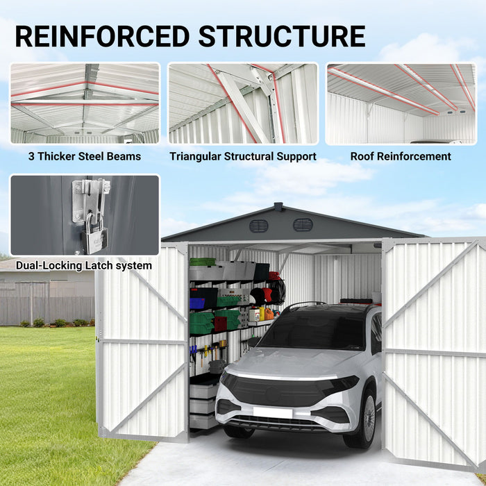 Industrial - 20' x 13' Heavy Duty Metal Garage Shed - Dark Gray