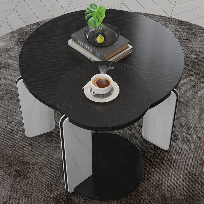 Round Coffee & End Table Set - Black