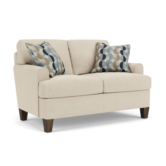 Moxy - Fabric Loveseat, T-Shaped Seat Cushion, Rounded Mailbox Arms