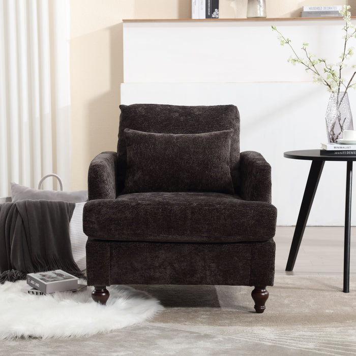 Modern Mid Century Wood Frame Armchair With Tufted Design