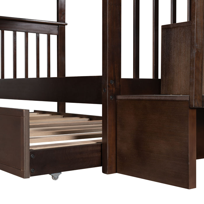Stairway Bunk Bed With Storage And Guard Rail For Bedroom