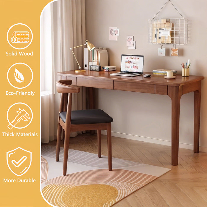 Desk With Drawers, Smooth Edge Design - Walnut