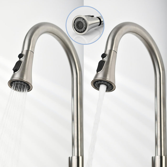 Classic High Arc Kitchen Faucet With Pull Down Sprayer, Stainless Steel - Brushed Nickel
