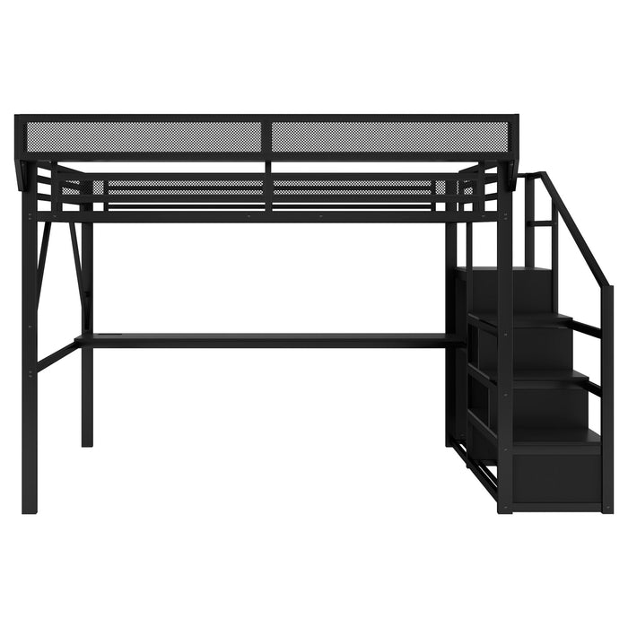 Loft Bed With Desk And Charging Station With Stairs And Light