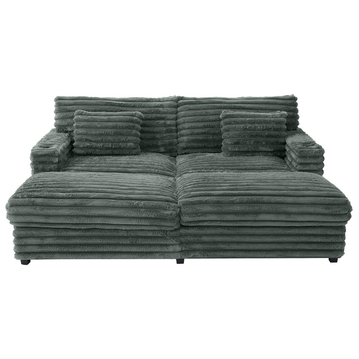 Plush Oversized Double Chaise Lounge Sofa Bed With USB Ports And Cup Holders