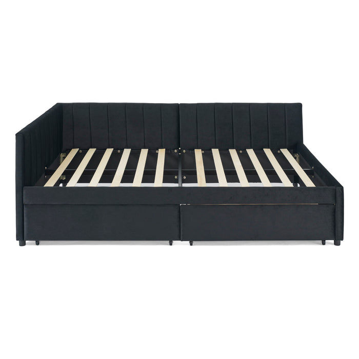 Upholstered Tufted Daybed Frame With Storage Drawers