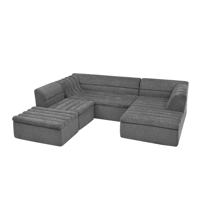 U-Shaped Modular Sectional Sofa With Chaise And Movable Ottoman With Wave-Shaped Armrest