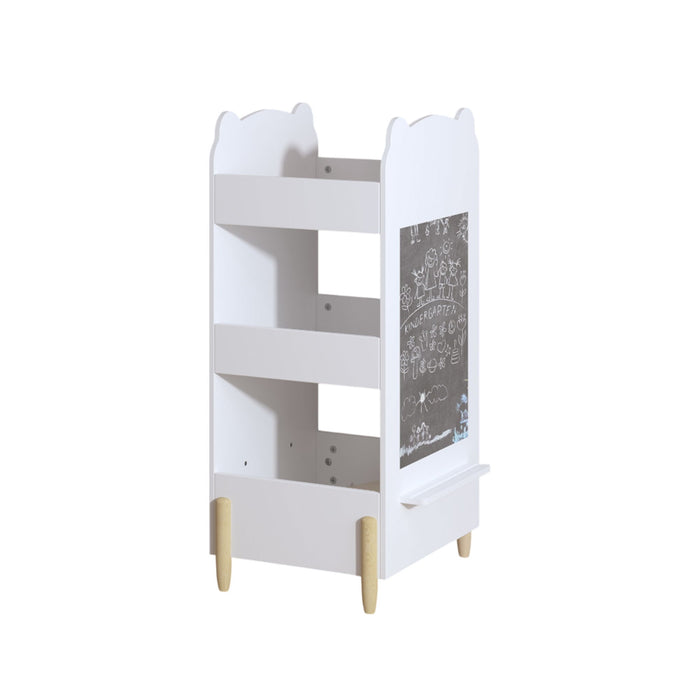 Bear Shaped Bookshelf With Chalkboard Side, 3 Tier Storage Organizer For Playroom - White