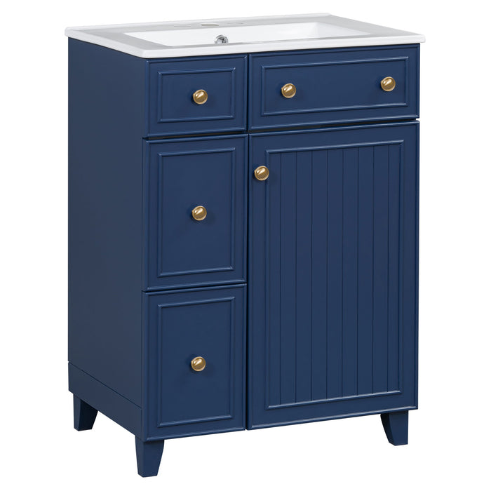 Transitional Style Bathroom Vanity Cabinet With Ceramic Sink