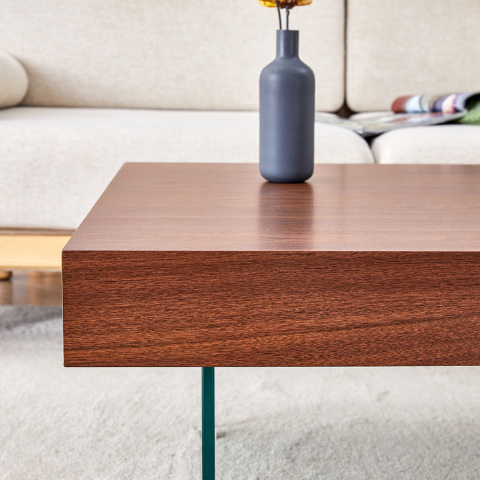 Natural Style Coffee Table With Glass Legs - Wood Grain Texture